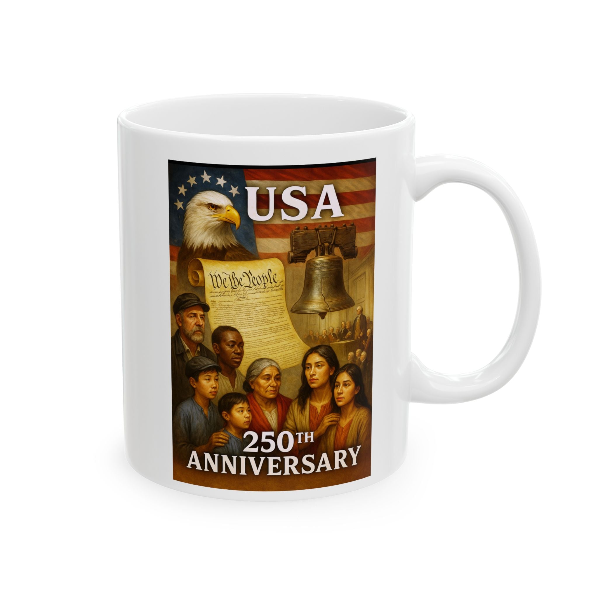 250th USA Anniversary Immigrants Ceramic Mug, (11oz, 15oz